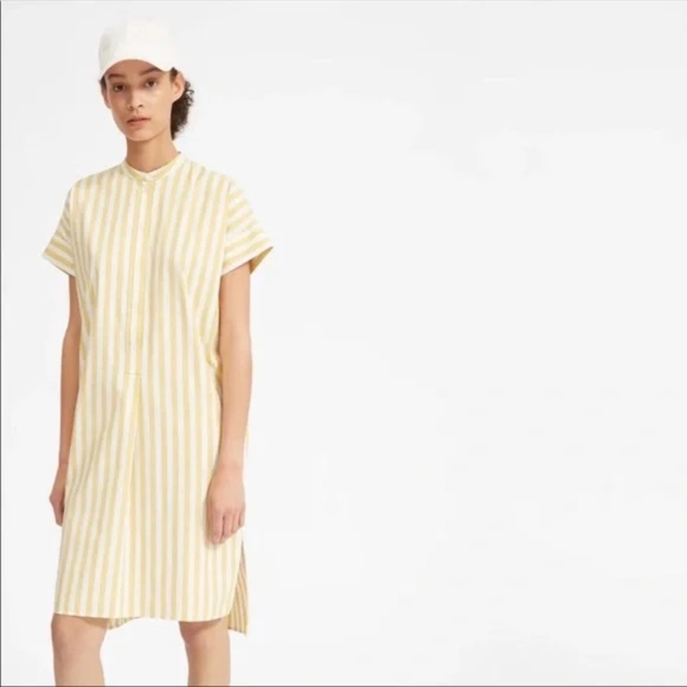 Everlane The Cotton Popover Striped Midi Shirtdress Yellow Size 6